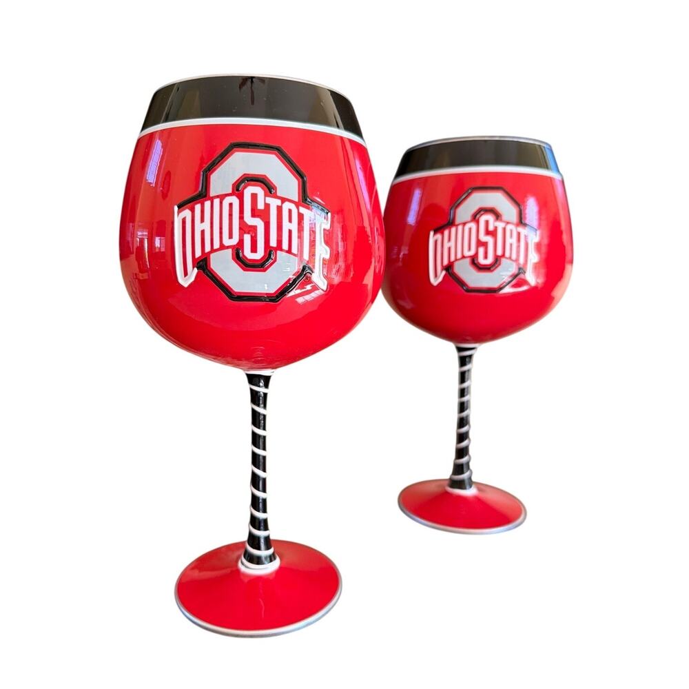 Ohio State Wine Glasses Buckeyes Artisan NCAA Tailgate Gift Rare Find Red Black